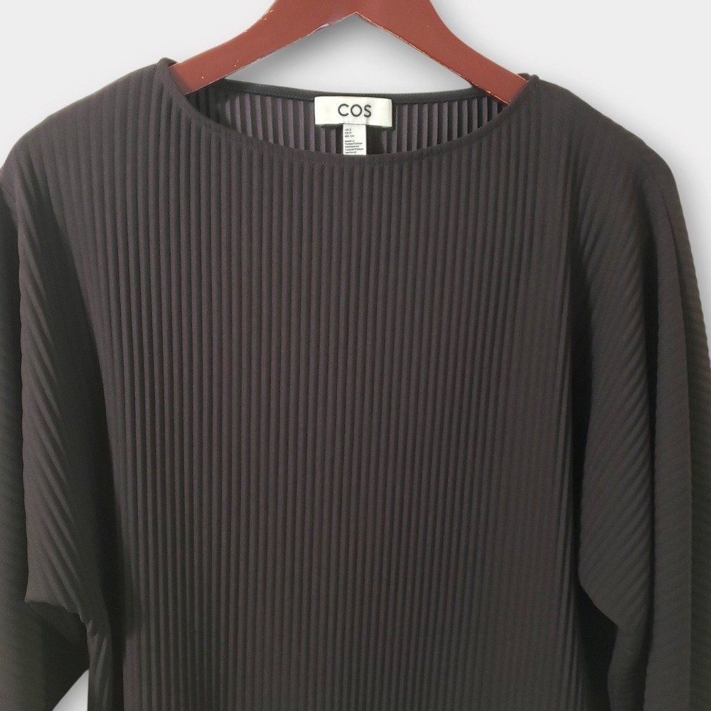 COS Womens Pleated Batwing Long Sleeve Oversized Boxy Top Dark Brown Small - Picture 2 of 12